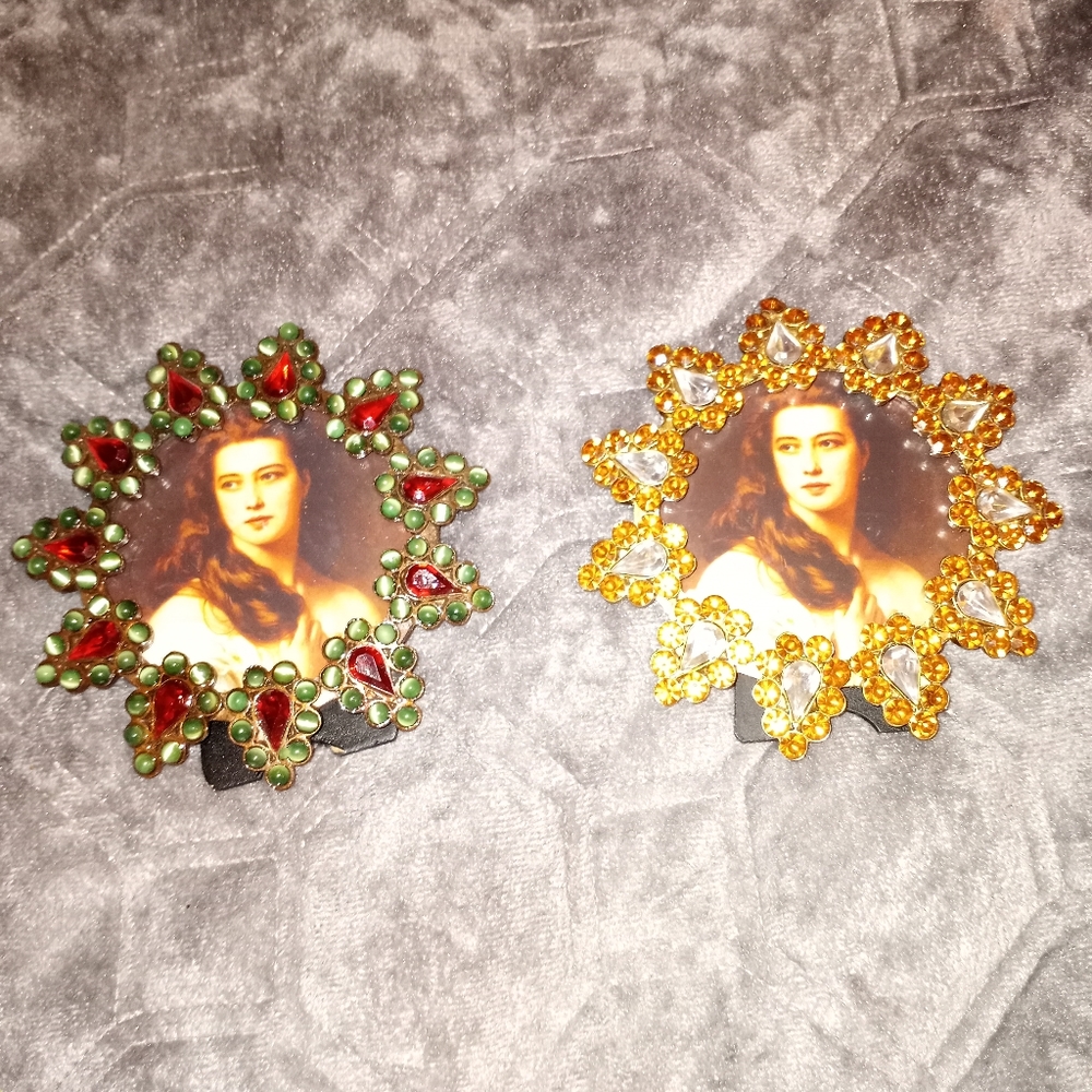2 Rhinestone Teardrop Shaped Gemstone Picture Frames